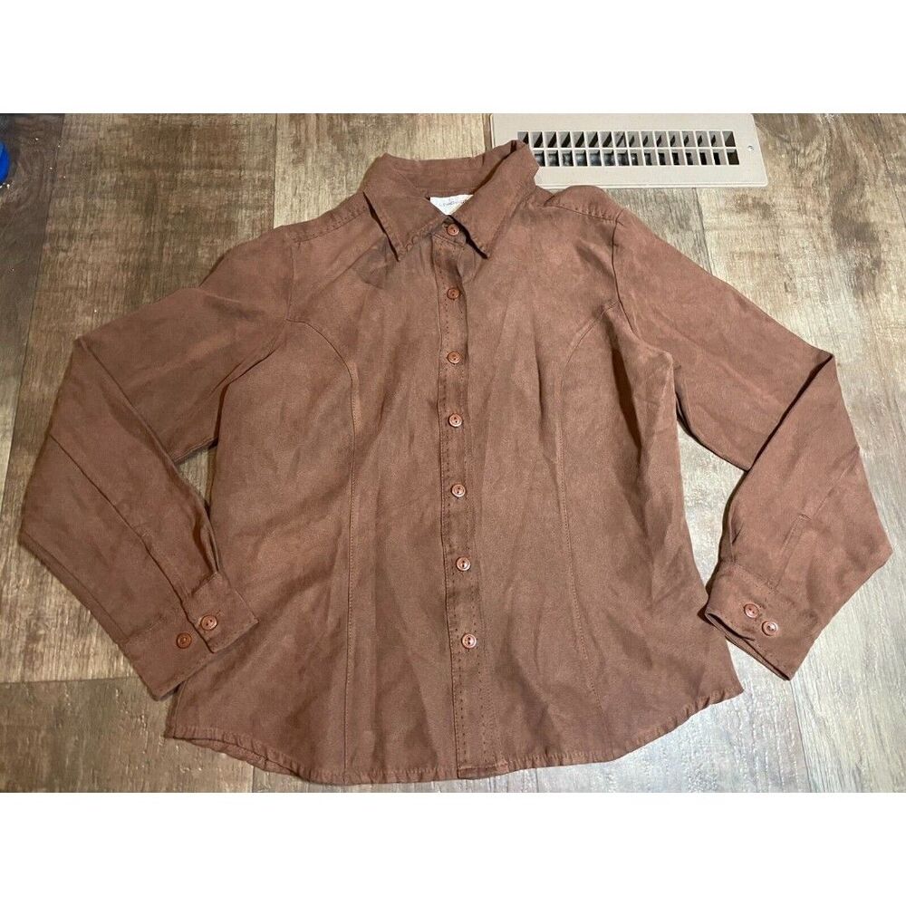 Lemon Grass Button Up Shirt Womens Small S Brown Collared Long Sleeve
